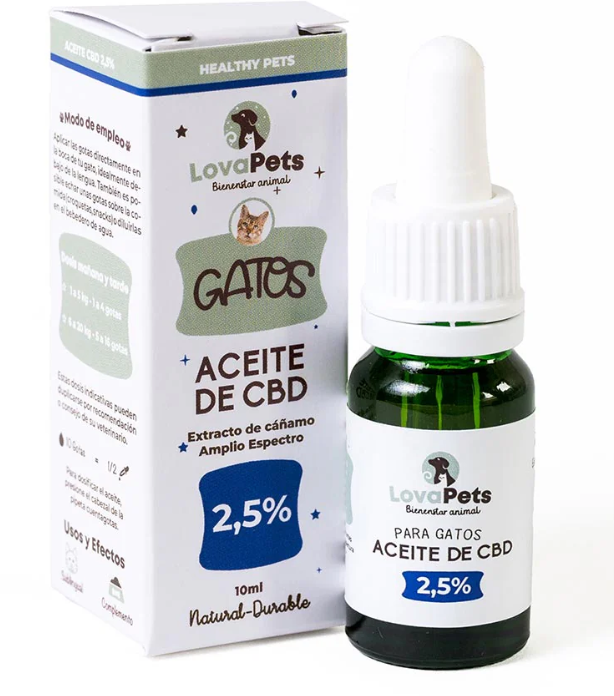 Aceite CBD para gatos 2.5% concentración 10ml LovaPets